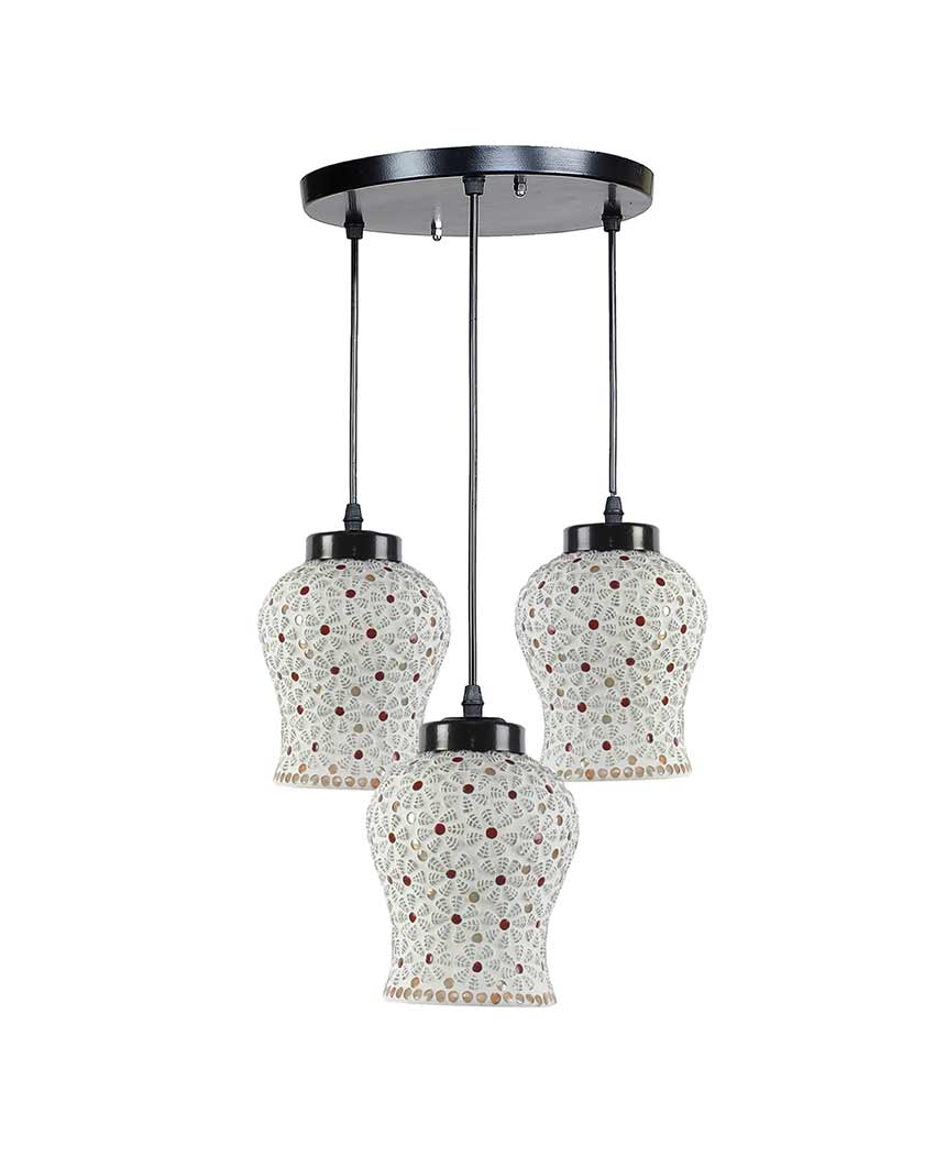 Multicolor Flora Mosaic Cluster Three Hanging Lamps | 10 x 20 inches