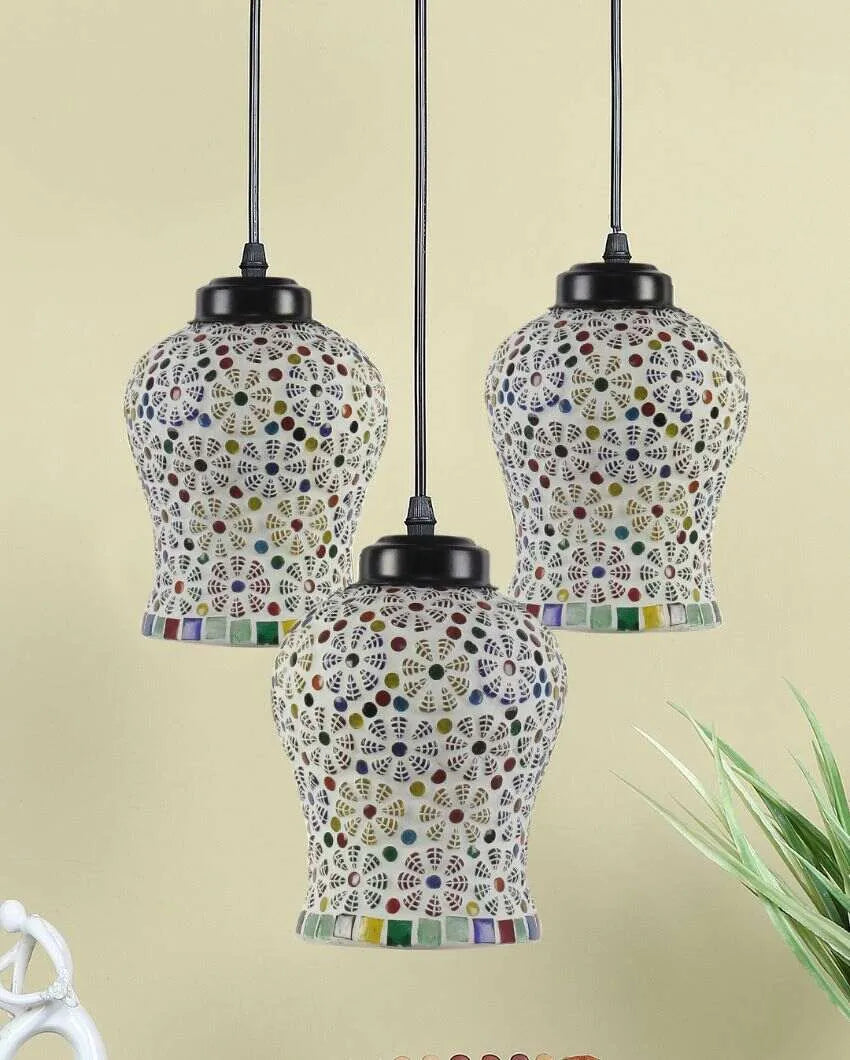 Multicolor Botanicals Mosaic Cluster Three Hanging Lamps With Base | 10 x 20 inches