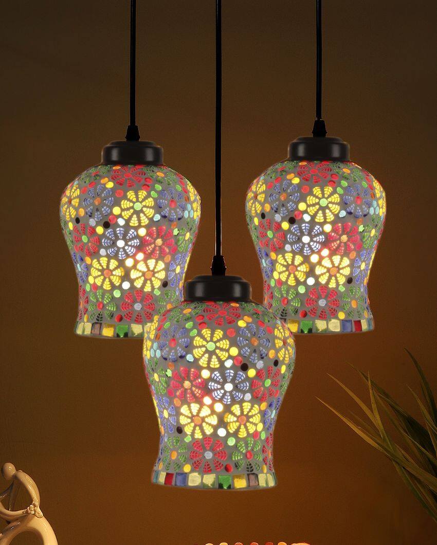 Botanicals Mosaic Cluster Three Hanging Lamps With Base | 10 x 20 inches