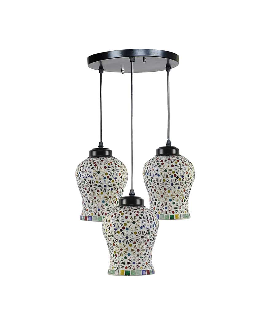 Multicolor Botanicals Mosaic Cluster Three Hanging Lamps With Base | 10 x 20 inches