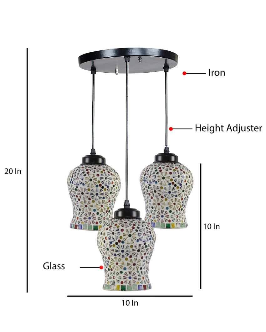 Multicolor Botanicals Mosaic Cluster Three Hanging Lamps With Base | 10 x 20 inches