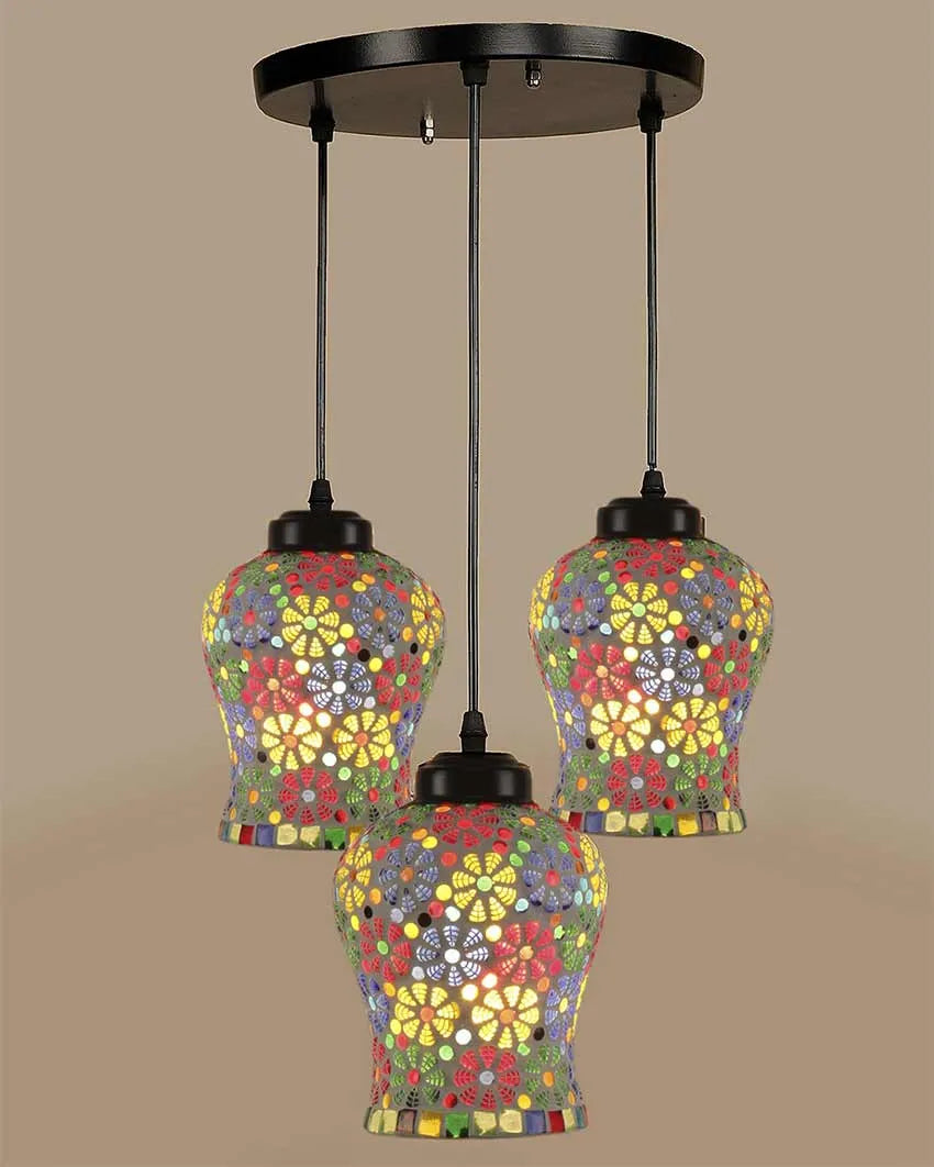 Multicolor Botanicals Mosaic Cluster Three Hanging Lamps With Base | 10 x 20 inches