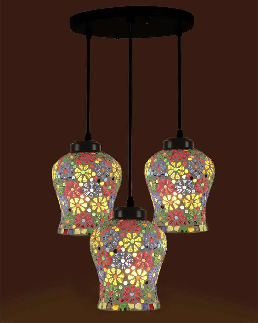 Botanicals Mosaic Cluster Three Hanging Lamps With Base | 10 x 20 inches