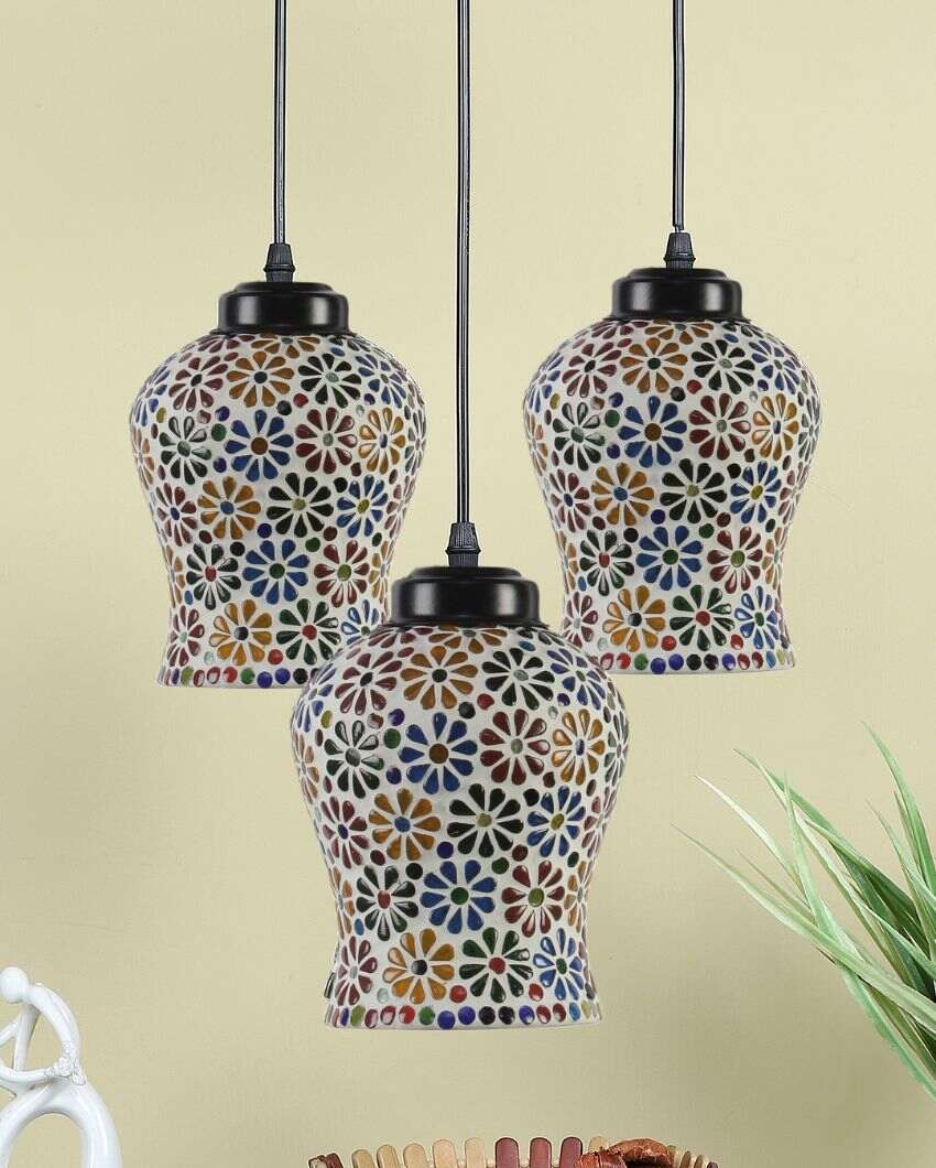 Antique Design Mosaic Cluster Three Hanging Lamps With Base | 10 x 20 inches