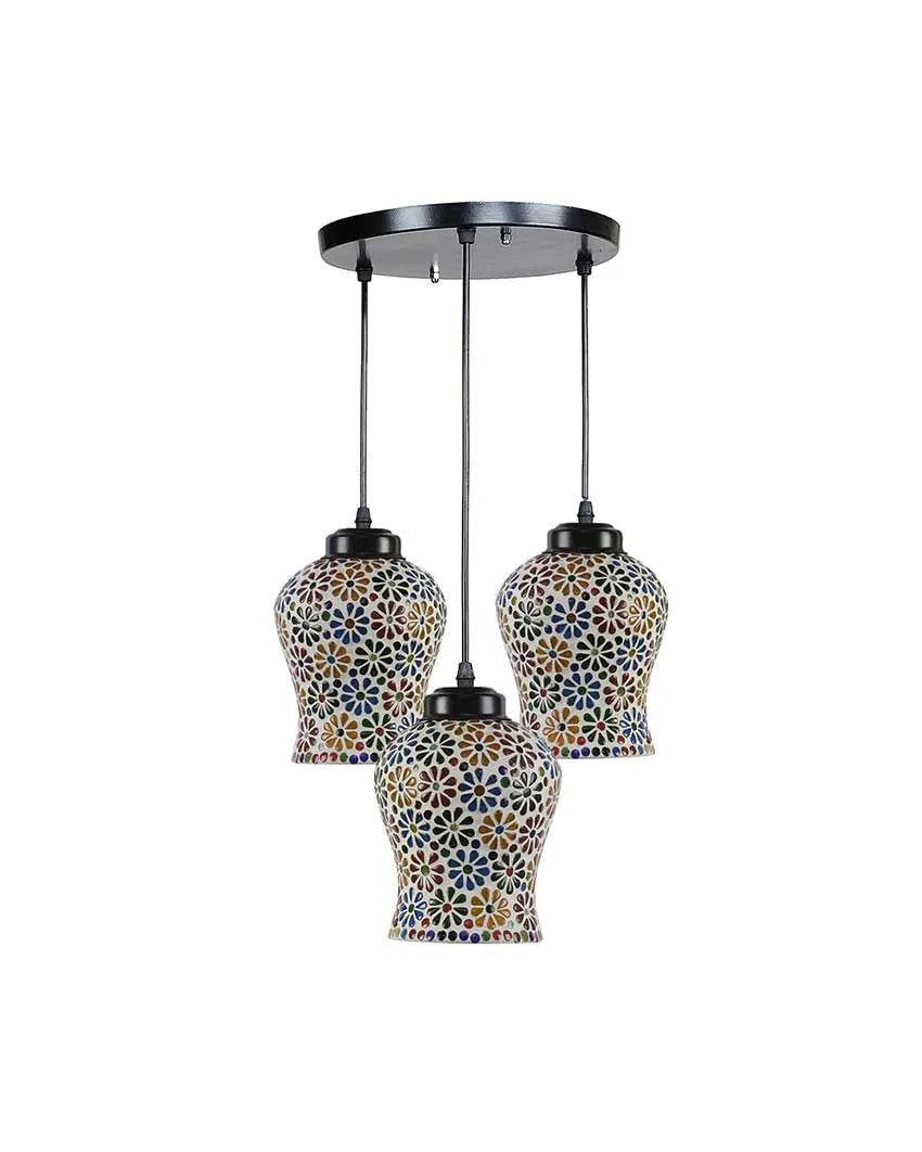 Antique Design Multicolor Mosaic Cluster Three Hanging Lamps With Base | 10 x 20 inches