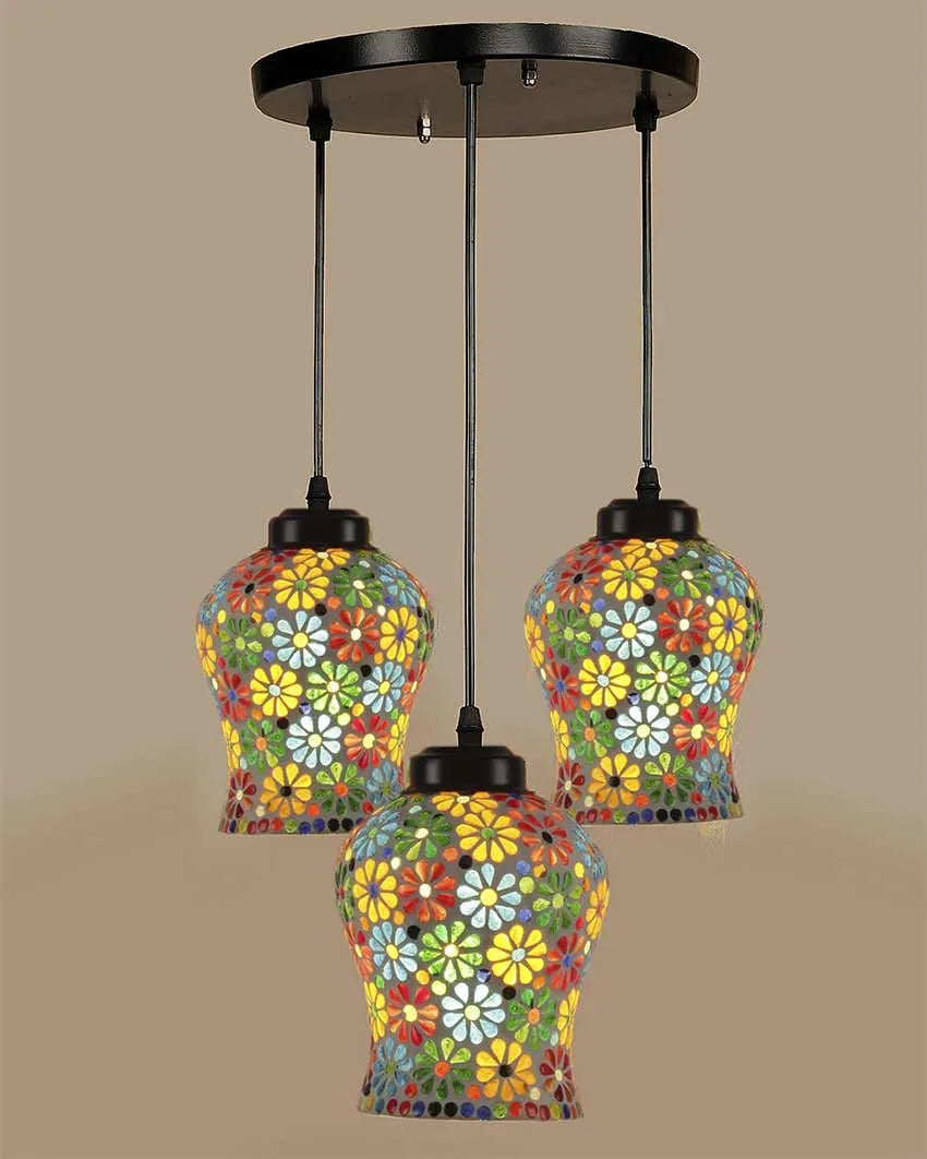 Antique Design Mosaic Cluster Three Hanging Lamps With Base | 10 x 20 inches