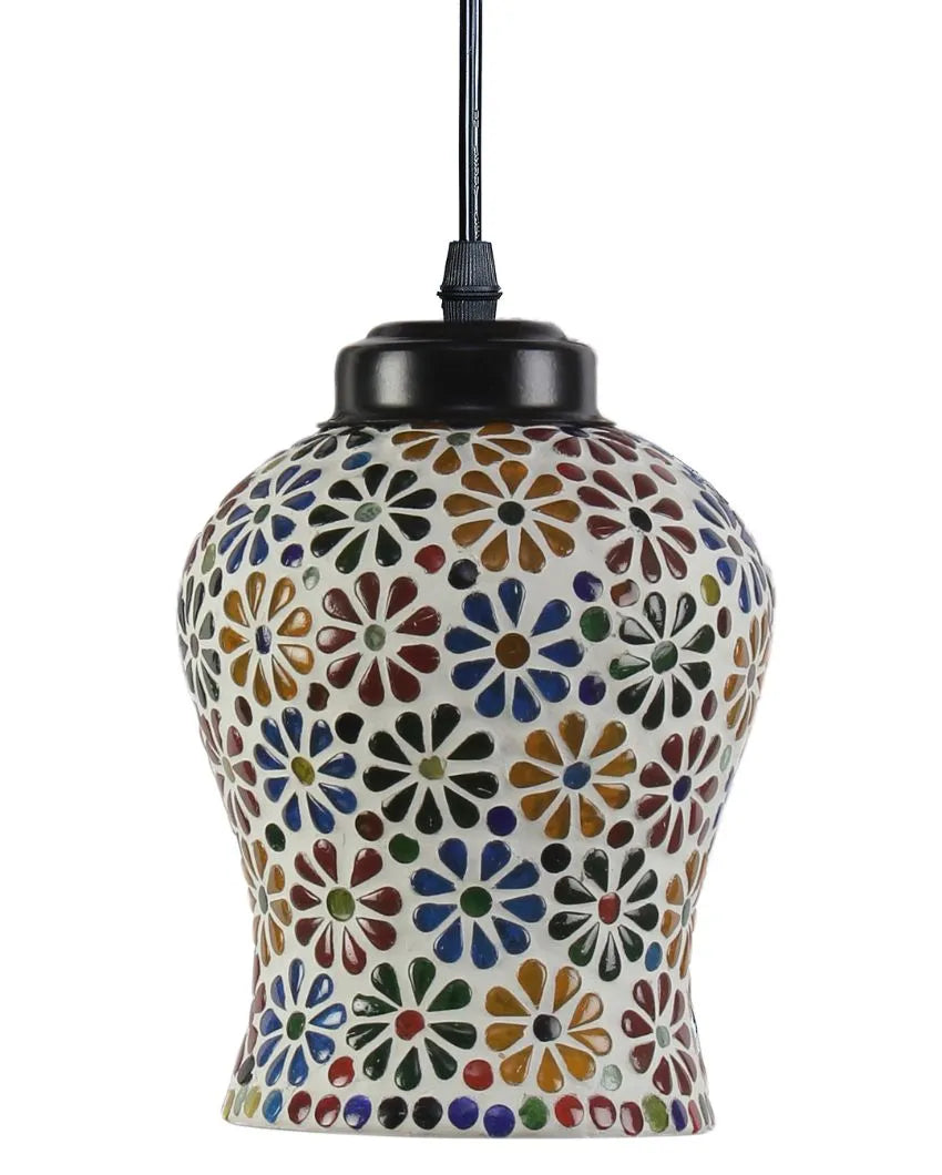 Antique Design Multicolor Mosaic Cluster Three Hanging Lamps With Base | 10 x 20 inches