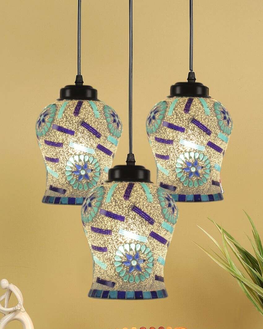 Timeless Elegance Multicolor Mosaic Cluster Three Hanging Lamps With Base | 10 x 20 inches