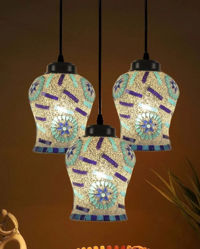 Timeless Elegance Multicolor Mosaic Cluster Three Hanging Lamps With Base | 10 x 20 inches