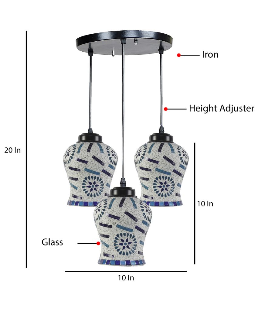 Timeless Elegance Multicolor Mosaic Cluster Three Hanging Lamps With Base | 10 x 20 inches