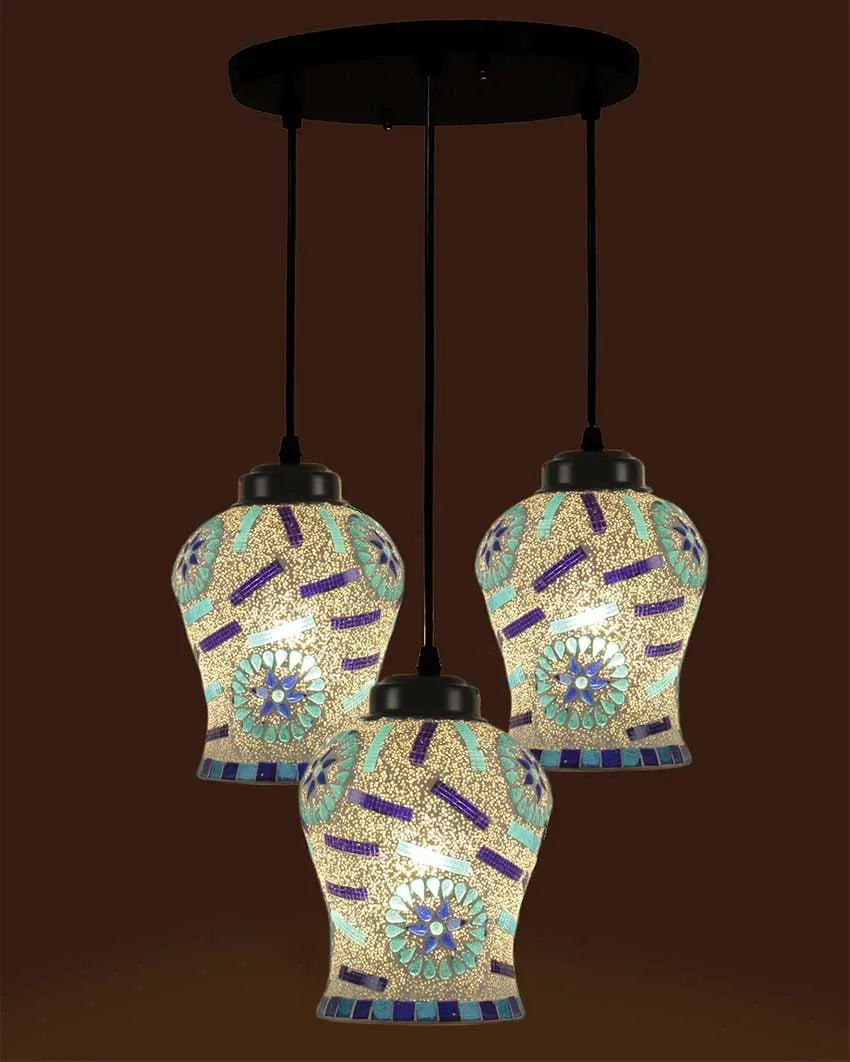 Timeless Elegance Multicolor Mosaic Cluster Three Hanging Lamps With Base | 10 x 20 inches