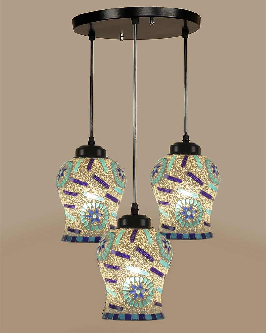 Timeless Elegance Multicolor Mosaic Cluster Three Hanging Lamps With Base | 10 x 20 inches