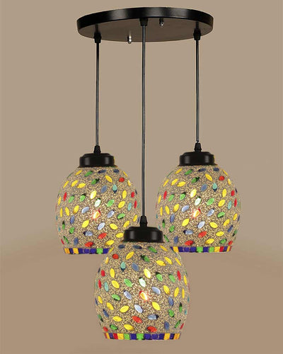 Colorful Seeds Mosaic Cluster Three Hanging Lamps | 10 x 20 inches