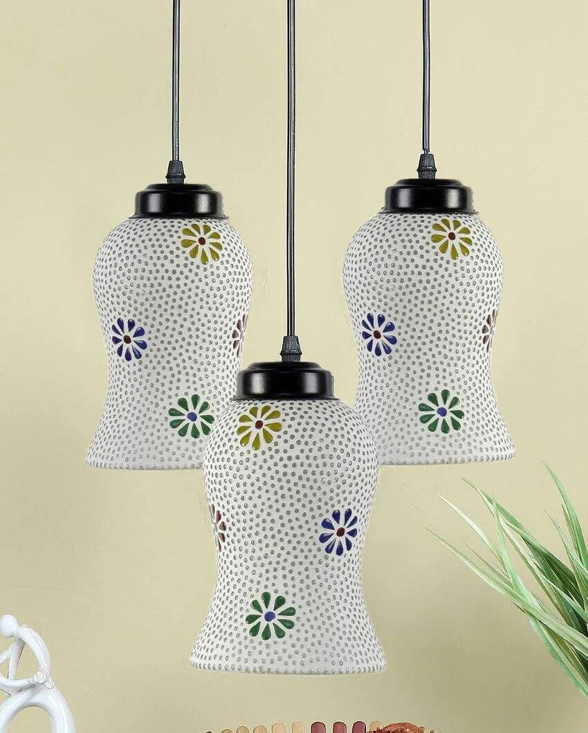 Old fashioned Art Mosaic Cluster Three Hanging Lamps | 10 x 20 inches