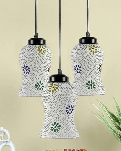 Old-fashioned Art Multicolor Mosaic Cluster Three Hanging Lamps | 10 x 20 inches