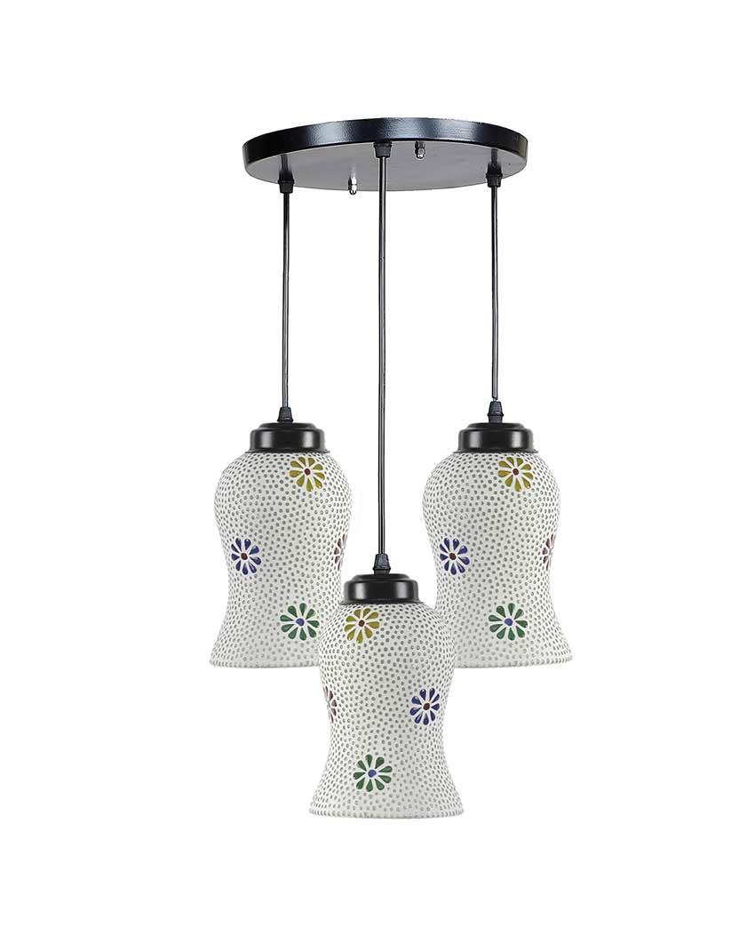 Old-fashioned Art Multicolor Mosaic Cluster Three Hanging Lamps | 10 x 20 inches