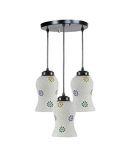 Old fashioned Art Mosaic Cluster Three Hanging Lamps | 10 x 20 inches