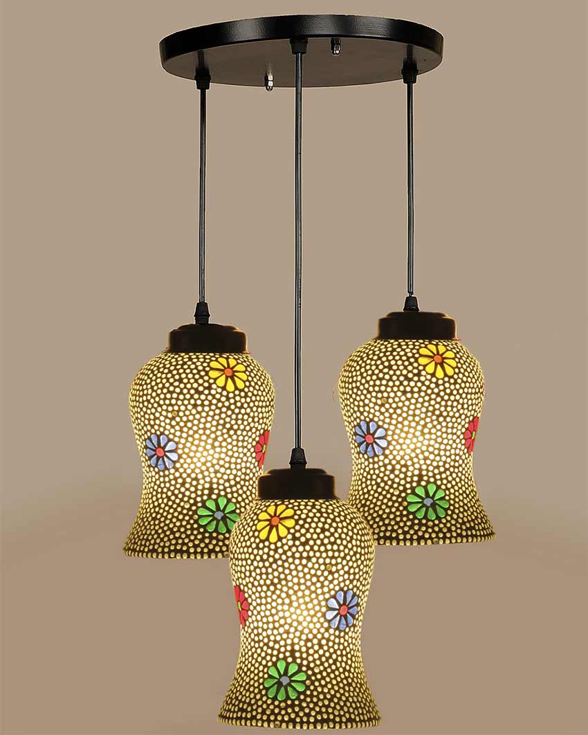 Old-fashioned Art Multicolor Mosaic Cluster Three Hanging Lamps | 10 x 20 inches