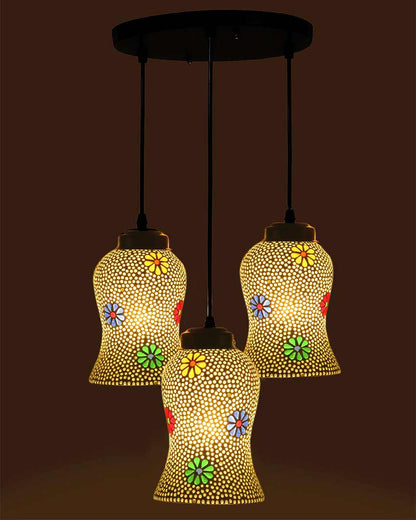 Old fashioned Art Mosaic Cluster Three Hanging Lamps | 10 x 20 inches