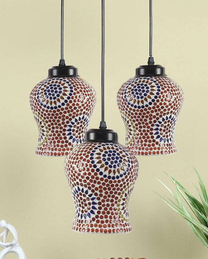 Traditional Craftsmanship Multicolor Mosaic Cluster Three Hanging Lamps | 10 x 20 inches