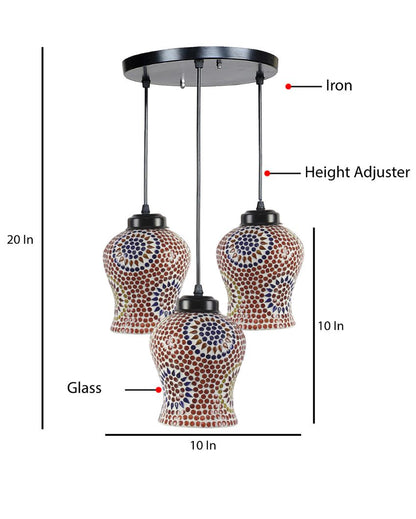 Traditional Craftsmanship Multicolor Mosaic Cluster Three Hanging Lamps | 10 x 20 inches