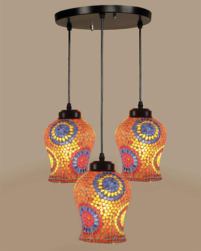 Traditional Craftsmanship Mosaic Cluster Three Hanging Lamps | 10 x 20 inches