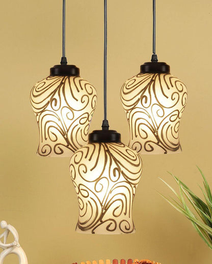 Golden Wave Design Mosaic Cluster Three Hanging Lamps | 10 x 20 inches