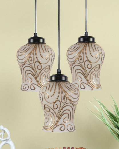 Golden Wave Design Mosaic Cluster Three Hanging Lamps | 10 x 20 inches