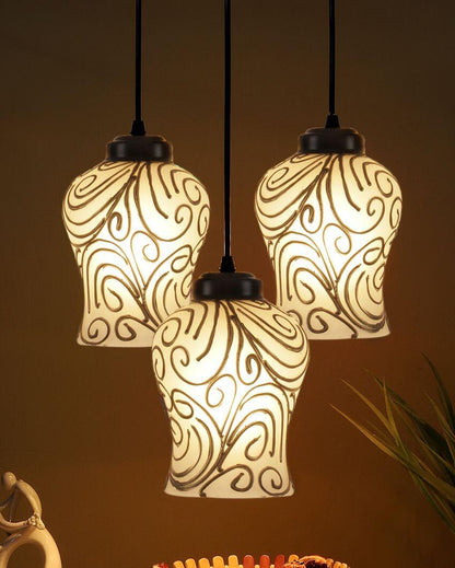 Golden Wave Design Mosaic Cluster Three Hanging Lamps | 10 x 20 inches