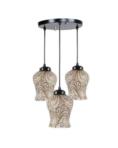 Golden Wave Design Mosaic Cluster Three Hanging Lamps | 10 x 20 inches