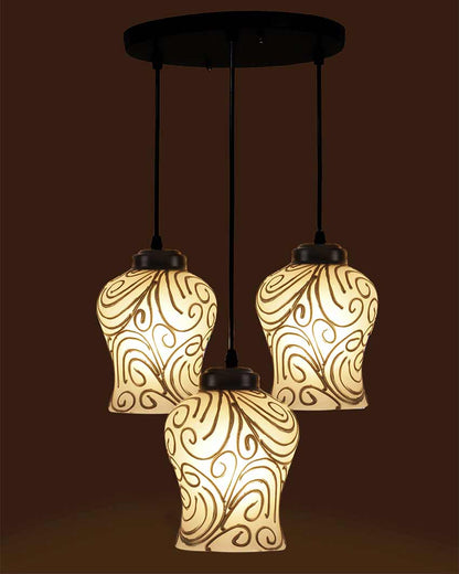 Golden Wave Design Mosaic Cluster Three Hanging Lamps | 10 x 20 inches