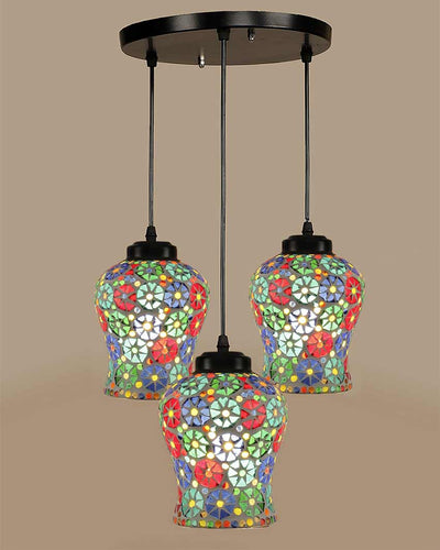 Mughal Art Mosaic Cluster Three Hanging Lamps | 10 x 20 inches