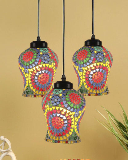 Floral Illustration Mosaic Cluster Three Hanging Lamps | 10 x 20 inches