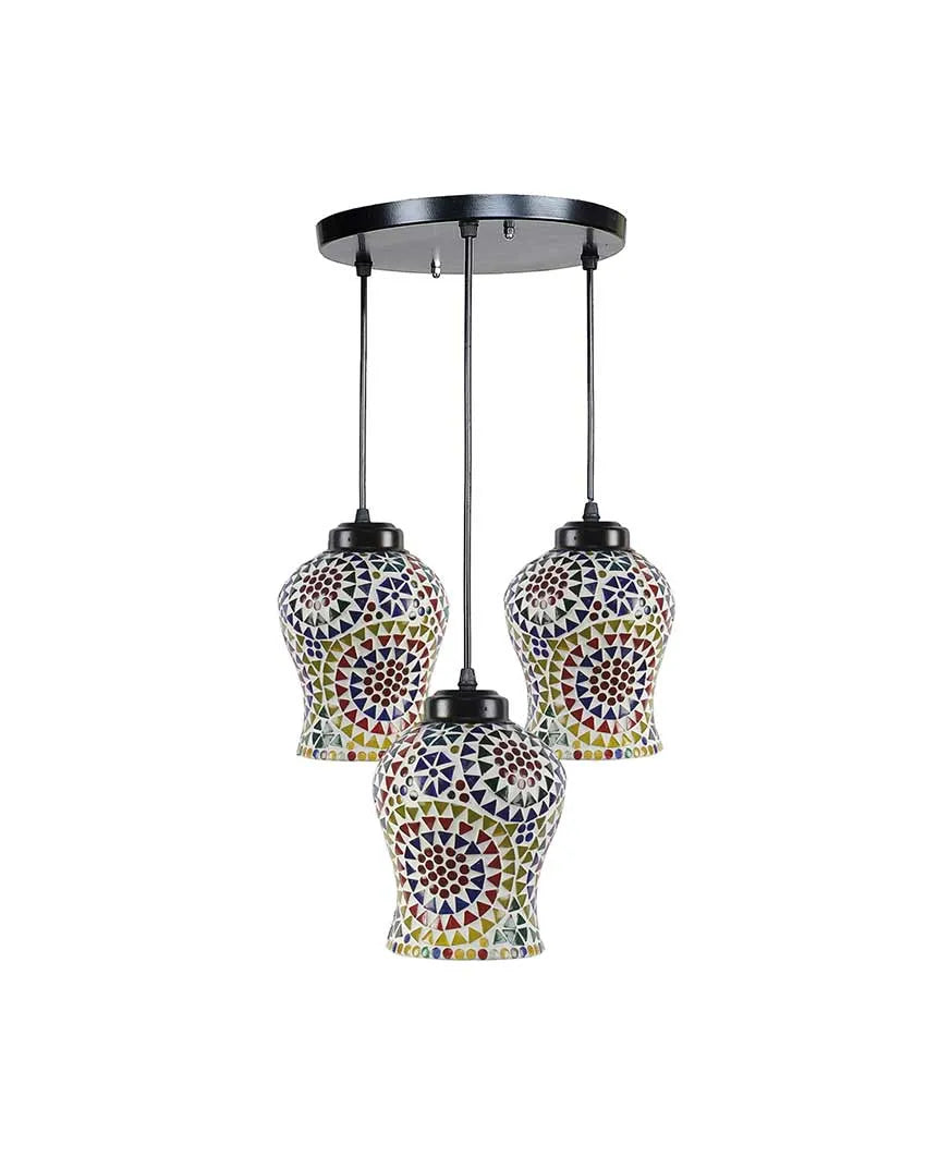 Floral Illustration Mosaic Cluster Three Hanging Lamps | 10 x 20 inches