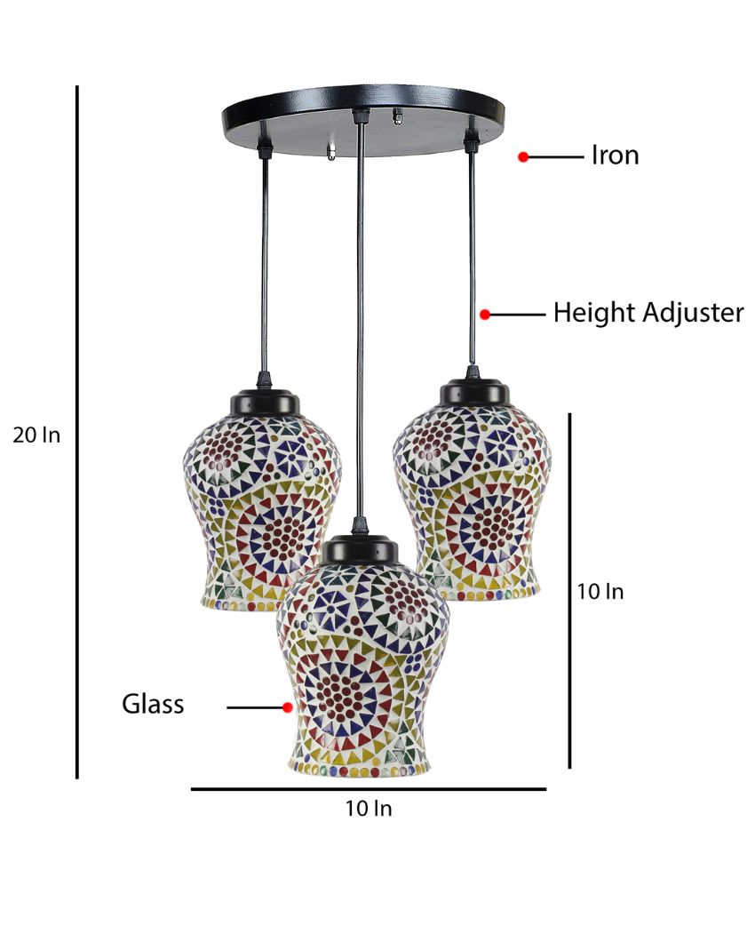 Floral Illustration Mosaic Cluster Three Hanging Lamps | 10 x 20 inches