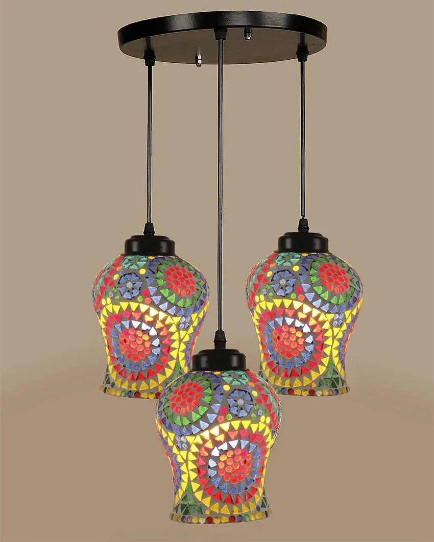 Floral Illustration Mosaic Cluster Three Hanging Lamps | 10 x 20 inches