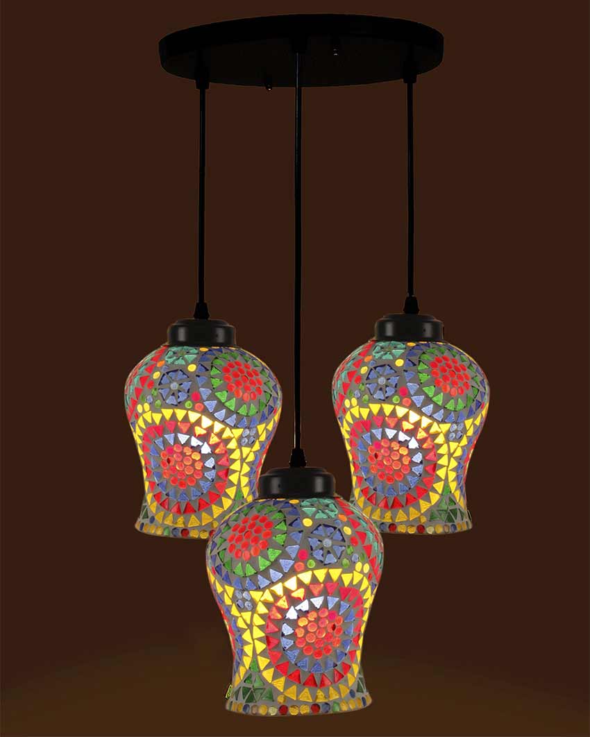 Floral Illustration Mosaic Cluster Three Hanging Lamps | 10 x 20 inches