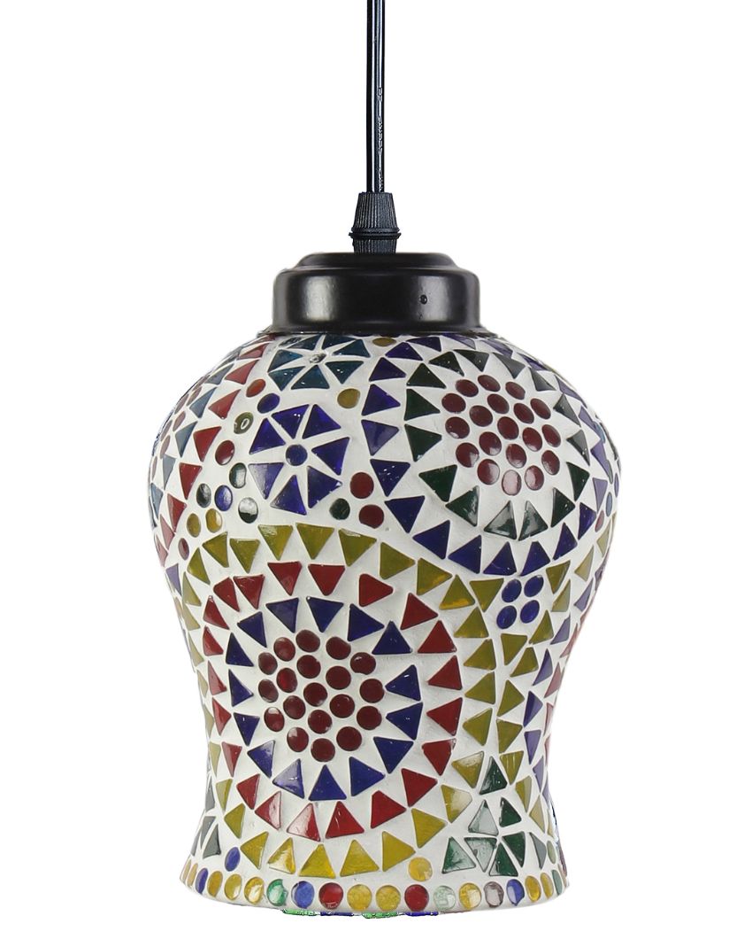 Floral Illustration Mosaic Cluster Three Hanging Lamps | 10 x 20 inches