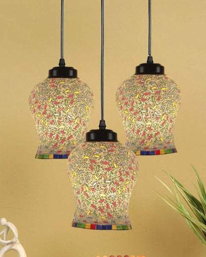 Elegant Charm Multicolor Mosaic Cluster Three Hanging Lamps | 10 x 20 inches