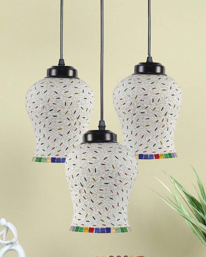 Elegant Charm Multicolor Mosaic Cluster Three Hanging Lamps | 10 x 20 inches