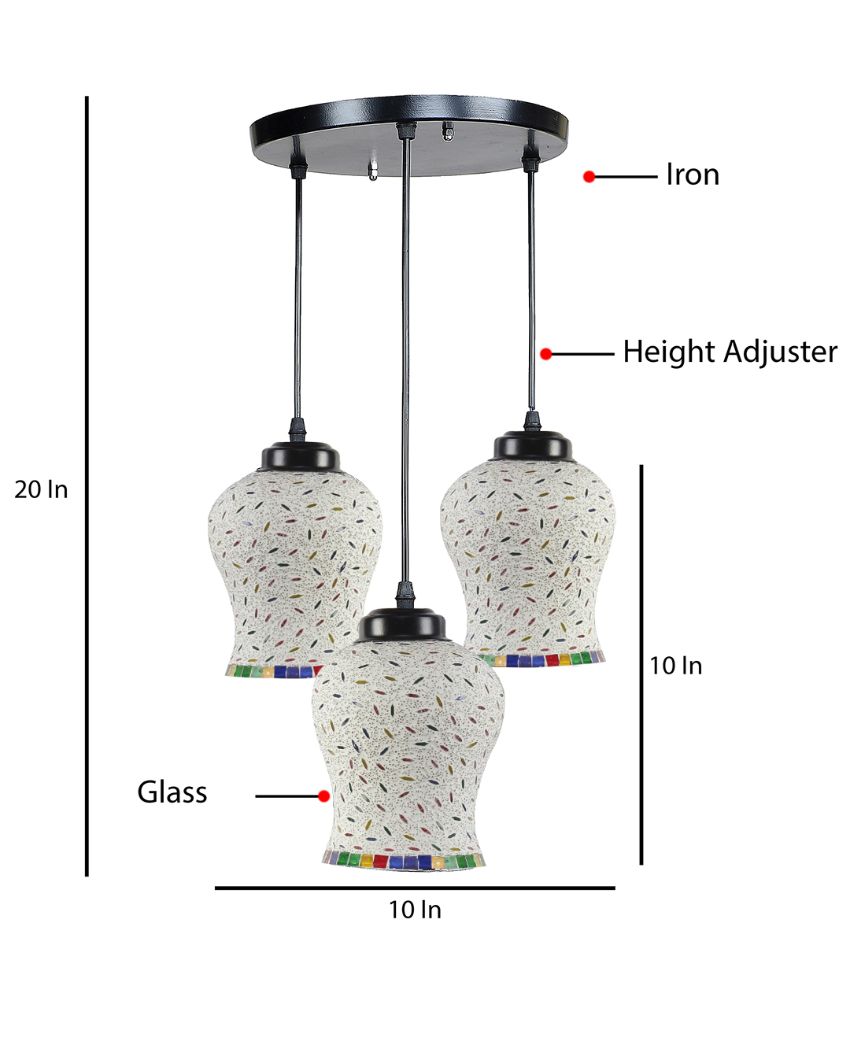 Elegant Charm Multicolor Mosaic Cluster Three Hanging Lamps | 10 x 20 inches