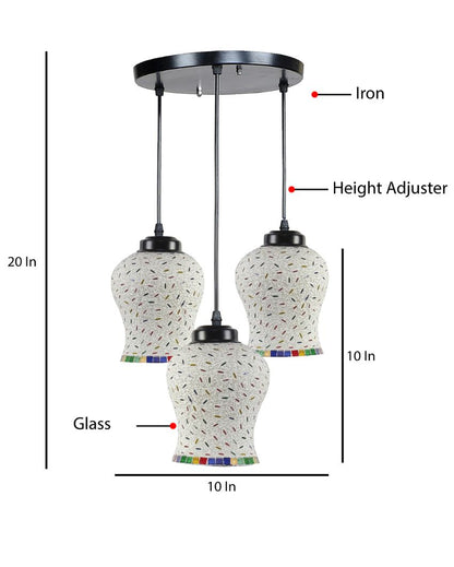 Elegant Charm Multicolor Mosaic Cluster Three Hanging Lamps | 10 x 20 inches