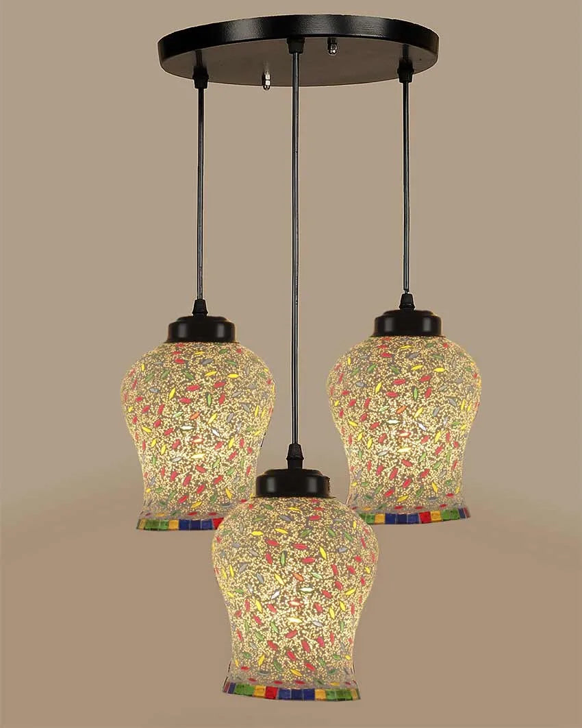 Elegant Charm Multicolor Mosaic Cluster Three Hanging Lamps | 10 x 20 inches