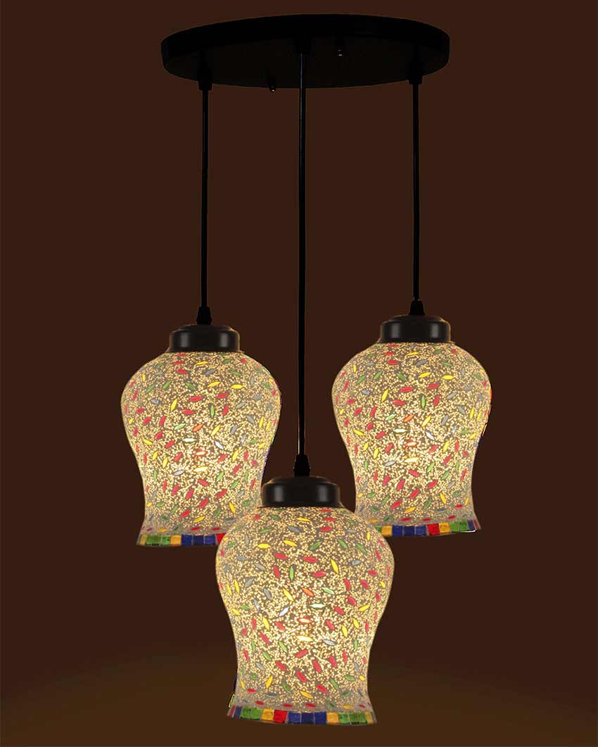 Elegant Charm Multicolor Mosaic Cluster Three Hanging Lamps | 10 x 20 inches