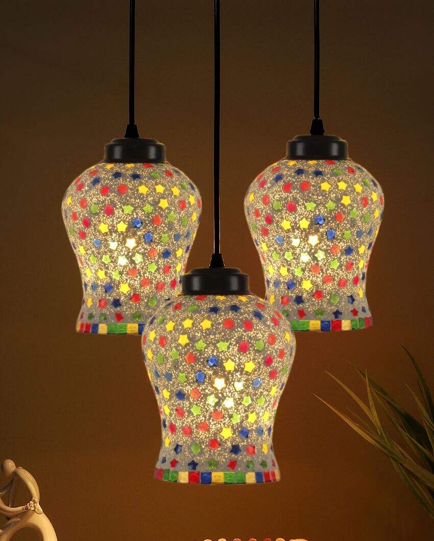 Shining Stars Mosaic Cluster Three Hanging Lamps | 10 x 20 inches