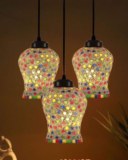 Multicolor Shining Stars Mosaic Cluster Three Hanging Lamps | 10 x 20 inches