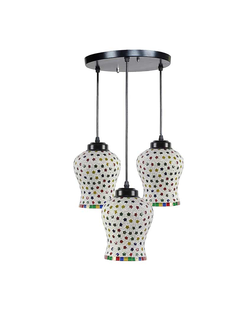 Multicolor Shining Stars Mosaic Cluster Three Hanging Lamps | 10 x 20 inches