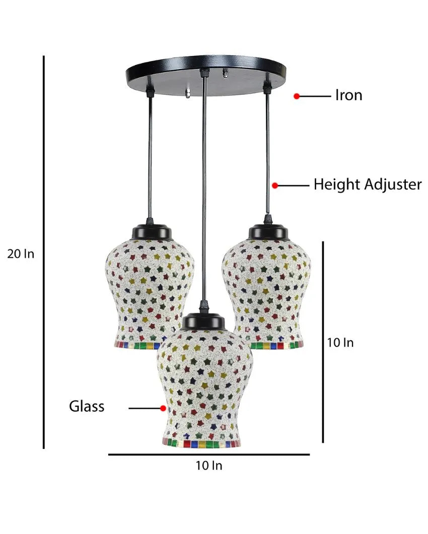 Multicolor Shining Stars Mosaic Cluster Three Hanging Lamps | 10 x 20 inches