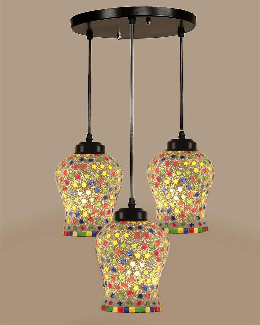 Multicolor Shining Stars Mosaic Cluster Three Hanging Lamps | 10 x 20 inches