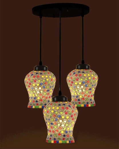 Multicolor Shining Stars Mosaic Cluster Three Hanging Lamps | 10 x 20 inches